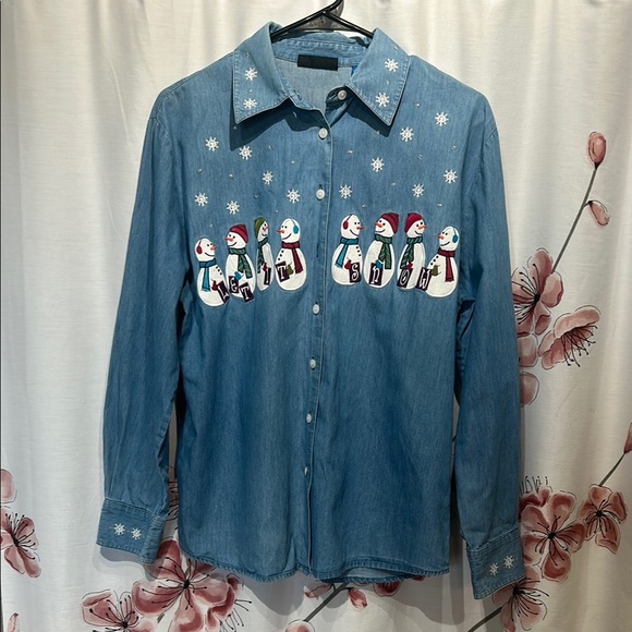 Karen Scott Tops - Karen Scott Sport * Let It Snow * Long Sleeve Button Up Women's Shirt